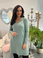 Sage Chevron Knit Jumper Dress Kelly